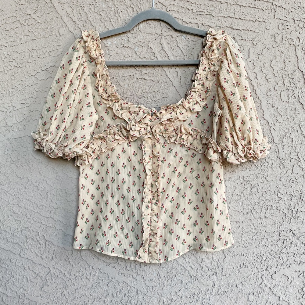 Sezane Floral Ruffle Blouse - Cream and Pink - Picture 11 of 16